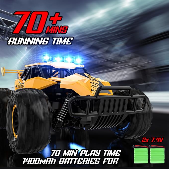 BLUEJAY Remote Control Car for Boys, RC Cars, 1:12 Monster RC Truck Off Road with LED Headlight and Rechargeable Battery Gifts for Adults Boys 8-12