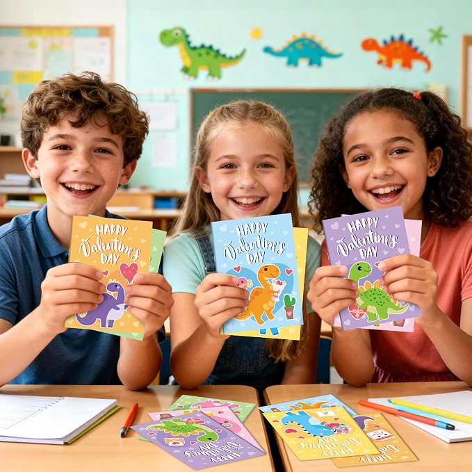 Valentine’s Day Activity Books for Kids - 24Pcs Dinosaur Theme Mini Games Coloring Book Set Bulk Mazes Word Search Word Scramble Games for Valentines Party Goodie Bags Stuffers School Classroom Favors