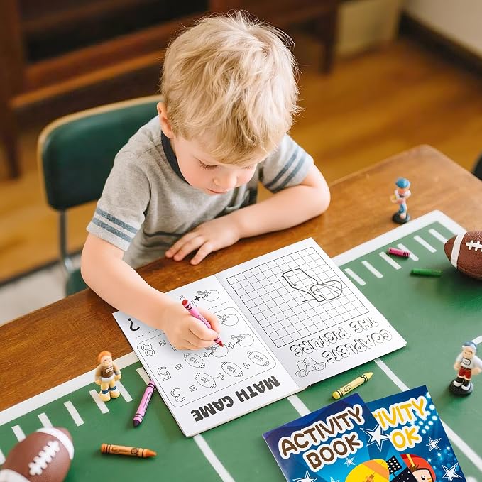 Football Activity Books for Kids - Football Theme Mini Games Coloring Book Set Bulk Mazes Word Search Word Scramble Games DIY Booklet for Birthday Party Goodie Bags Stuffers Classroom Favors Supplies