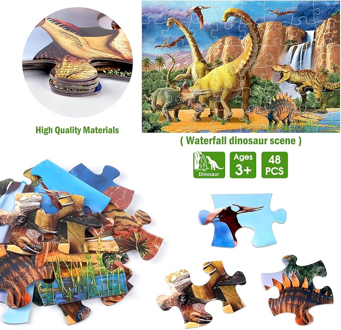 Jumbo Floor Puzzle for Kids,48 Piece Waterfall Dinosaur Large Jigsaw Puzzles, Fun Preschool Educational Toy for Toddlers Ages 3-5,Easter Gift for Boy Girl Ages 4-8