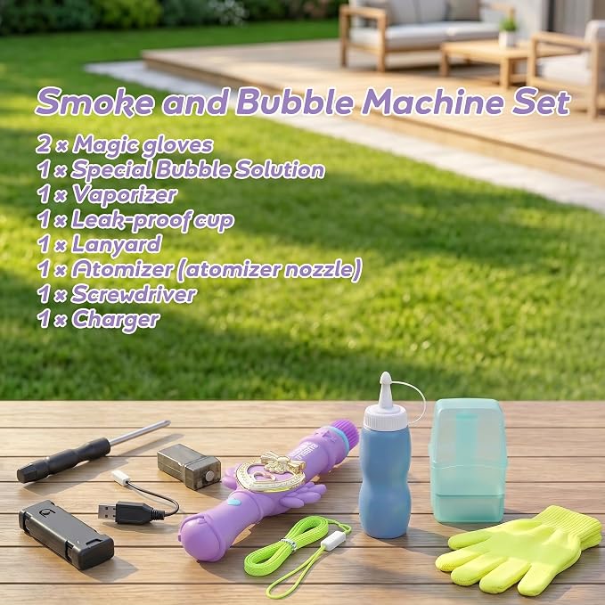 Fog Bubble Machine, Rechargeable Automatic Electric Smoke Bubble Machine, Magic Interactive Fog Bubble Maker with Smoke, Colorful Lights & Music, Bubble Fog Game for Parties Gift (Purple)