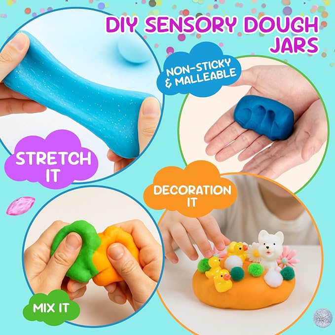 JOY SPOT! 8-Pack Play Dough Jars, Reusable Sensory Play Kit for Kids, Non-Toxic, Educational Creative Playdough,Birthday Valentines Gift,Party Favors, Goodie Bags, Boys Girls Home Preschool Classroom