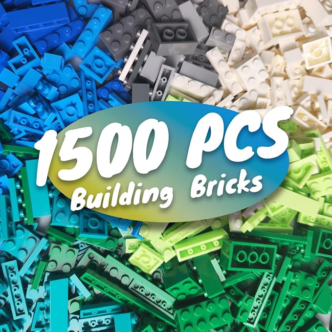 HUIZDQ 1500 Pieces Building Bricks, Classic Bulk Small Blocks, Classic Bricks Set Basic Building Blocks Compatible with All Major Brands(Natural Colors)
