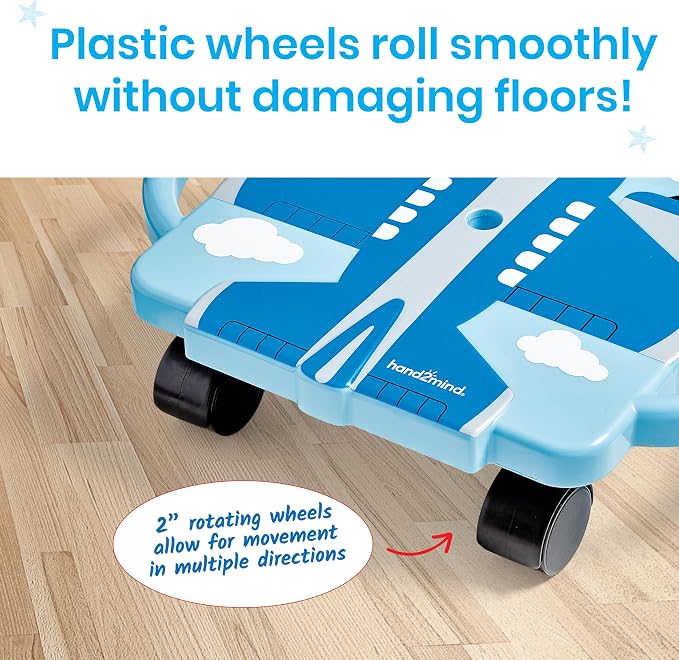 hand2mind Blue Plane Glider Scooter Board, Floor Scooter Board, Gross Motor Toys, Kids Exercise & Physical Education Equipment, Playground Toys, Indoor Active Play, Toddler Outdoor Activities