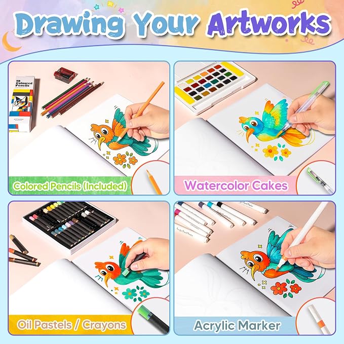 KIDS KING Coloring Book Kit, 5 Themes: Letters & Numbers | Animals | Ocean | Dinosaurs | Birds, Contains Colored Pencils Cute Styles for Painting, Arts & Crafts for Adults and Teens