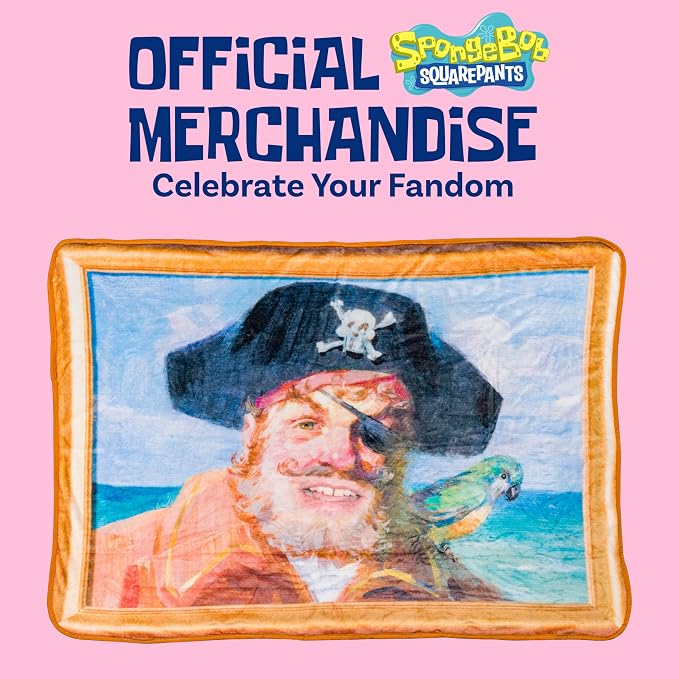 Silver Buffalo Spongebob Squarepants Featuring Captain Painty the Pirate 45" x 60" Fleece Throw, Soft and Cozy Blanket, 180 GSM