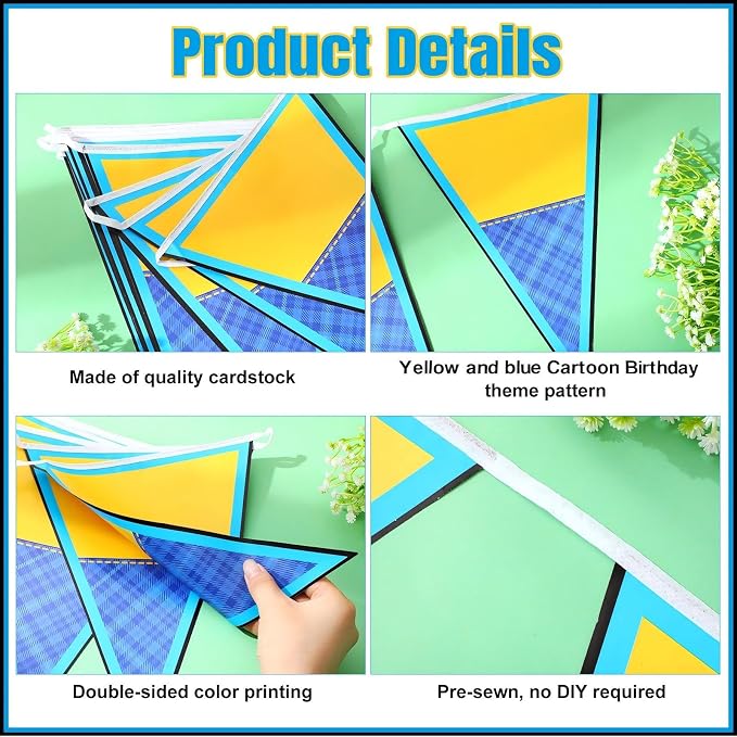 Tiamon 5 Pcs Yellow Cartoon Birthday Party Decorations Yellow Banana Triangle 49.2 ft Flag Pennant Banner Garland Streamer for Birthday Baby Shower Cartoon Themed Party Supply