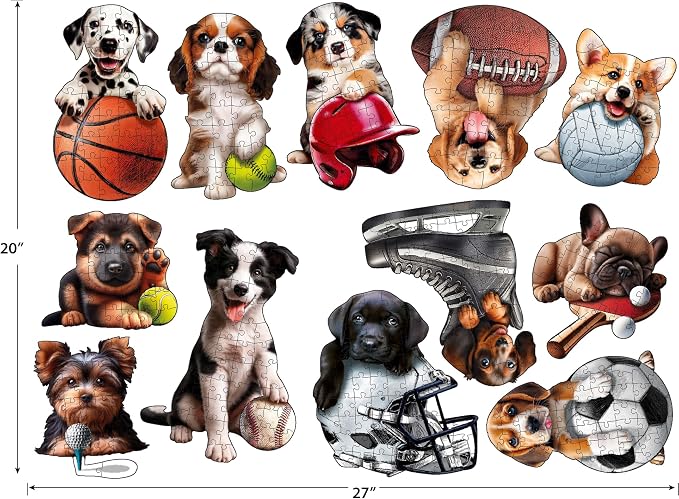 RoseArt - Mini Shaped - Sport Pups - 500 Piece Jigsaw Puzzles for Adults