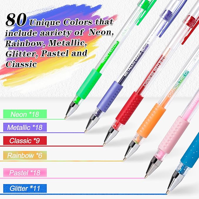 Aen Art Gel Pens for Adult Coloring Books, 160 Pack Artist Colored Gel Pen with 40% More Ink, Black Case. Perfect for Drawing Doodle Crafts Journaling Planner