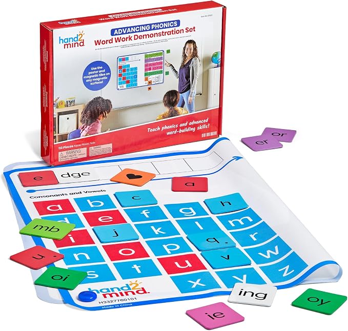 hand2mind Advancing Phonics Word Work Demonstration Set, Jumbo Magnetic Poster with 108 Phonics Tiles, Magnetic Classroom Supplies, Whiteboard Magnets for Teachers, Science of Reading Manipulatives