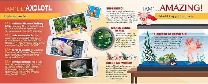 Madd CAPP: I Am Lil' Axolotl - 100 Piece Puzzle - Kids Animal-Shaped Jigsaw, 36" X 18" Finished Size, Poster Reference, Educational Fun Facts Booklet