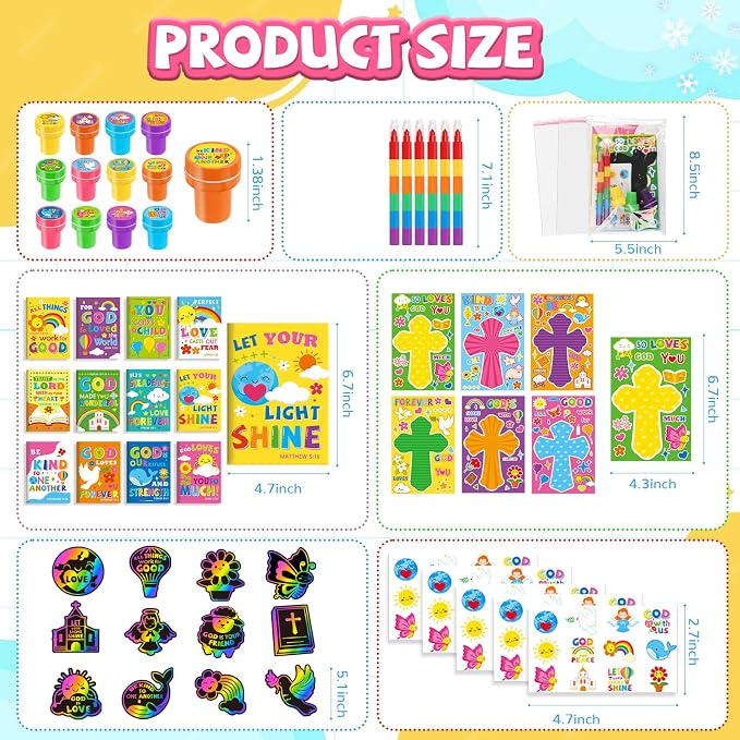 BenLouis Bible Party Favors Christian Inspirational Verses Coloring Set Gift Prizes Bulk for Kids Operation Christmas Child Sunday School Religious Activities Goodie Bag Stuffers（24set Verses）