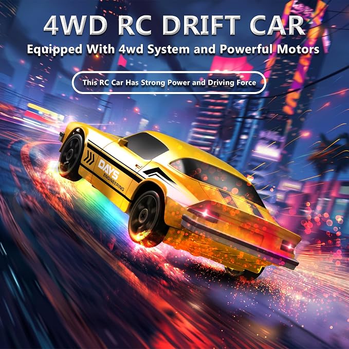 Remote Control Car RC Drift Car 2.4GHz 1:24 4WD 15KM/H High Speed Racing Sport Car with LED Lights Drifting Tire Racing Sport Toy for Adults Boys Girls Kids Gift 2Pcs Rechargeable Batteries