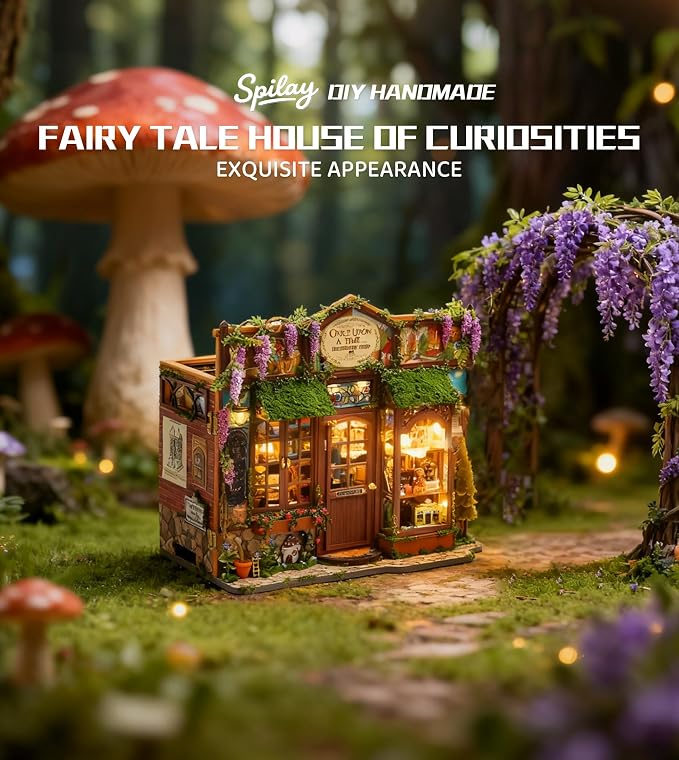 Spilay DIY Miniature House Kit for Adults, Miniature Dollhouse Kit | With Warm Light & Furniture, Wooden Craft Building Set for Bookshelf Decor, Home Display & Creative Gifts for DIY Lovers