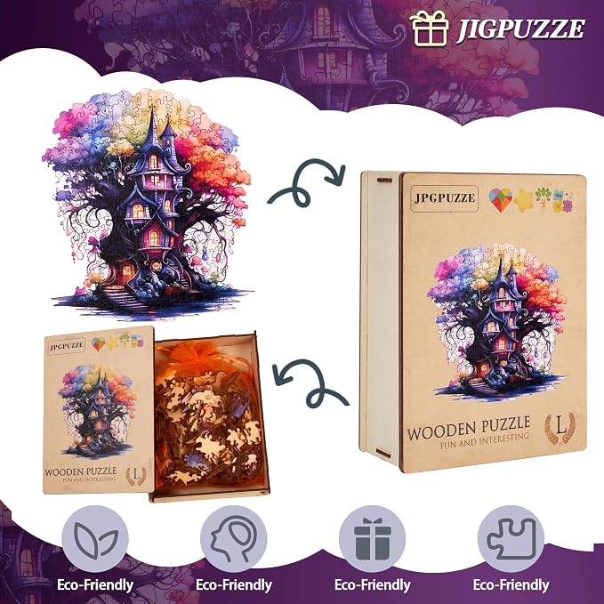 Wooden Puzzles, 249PCS Magical Tree Jigsaw Puzzles, Unique Shaped Wooden Puzzle for Adults and Kids, Family Game(Magical Tree, Royal)