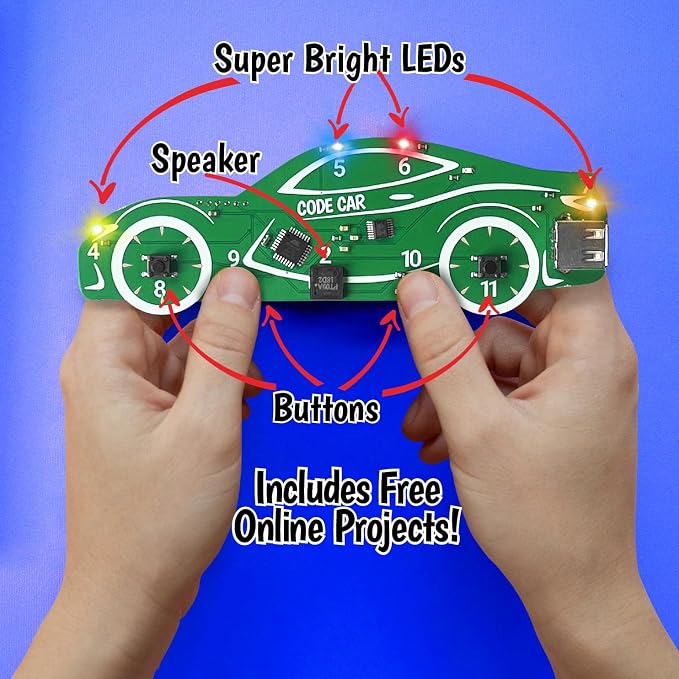 Code Car Kids Coding Toy for Kids 8-12+ and Teens; Learn Typed C++ Coding with Hands-On Electronics & 20+ Projects Including Custom Siren, Honk The Horn, and Reverse Alarm