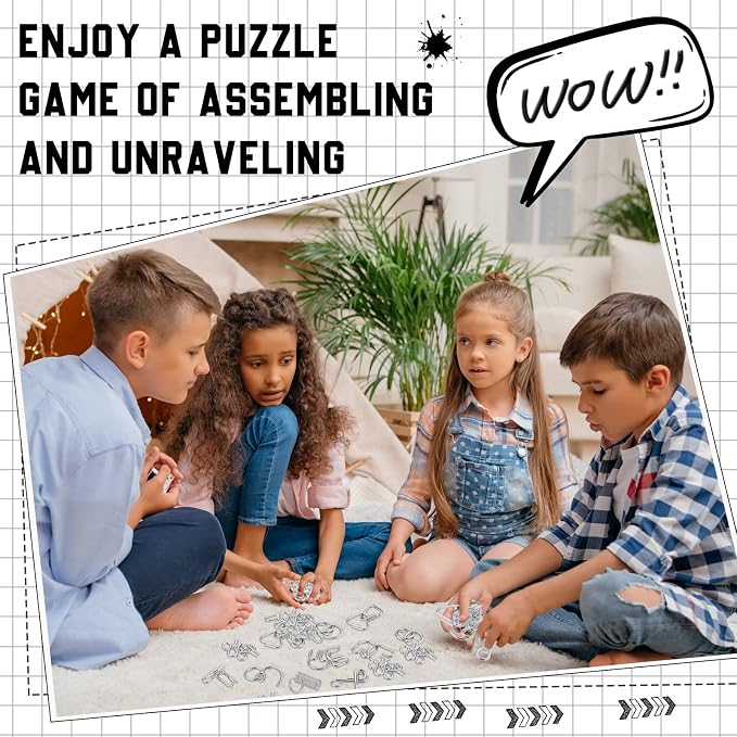 Metal Brain Teaser Puzzles Set of 36 with Pouch, Steel IQ Games Physics Mind Metal Puzzles for Adults Basket Stocking Stuffers for Boys Girls Adults Challenge Gifts (Easy)