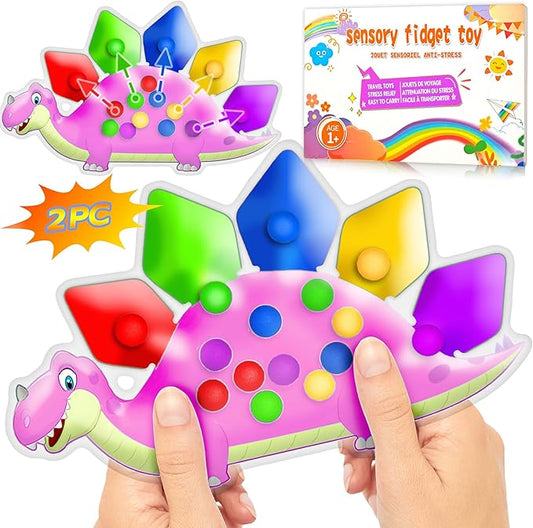 UIIOPJIOM 2PC Pink Dinosaur Color Sorting Sensory Toys for Toddler Girl, Montessori Toy Game Learning Activities Quiet Calm Down Fidgets for Classroom Gifts for 3 4 5 Year Old Easter Basket Stuffer