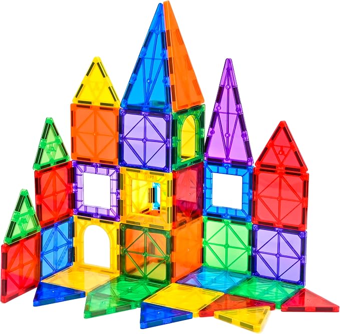 FNJO Magnetic Tiles, 64 PCS Magnetic Building Blocks, Magnets Building Set, STEM Toys for Kids Boys and Girls Creative and Inspirational