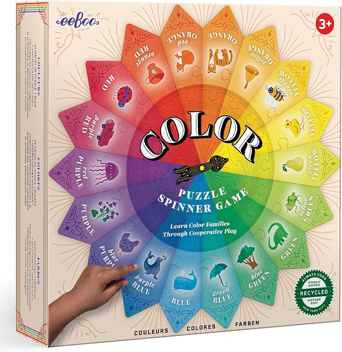 eeBoo: Color Puzzle Spinner Game - 24 Color Puzzle Pieces, Learn Color Families, Educational Cooperative Childrens Game, Kids Ages 3+, 1-3 Players