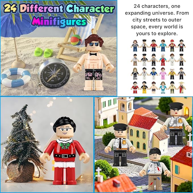 24PCS Mini Figures Building Bricks, Minifigures Stuffer, Mini People Figures Only Toy, Kids Gift for Christmas, Halloween, Birthday Party Supplies, Easter Eggs