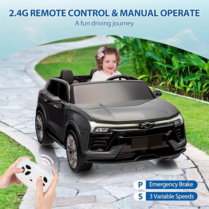 24V 2-Seater Electric Car for Big Kids, Licensed Blazer Chevrolet Ride on Car w/Parent Remote Control, Music, Headlights & Spring Suspension, Battery Powered Ride-on Toy for Kids Ages 3-8, Grey