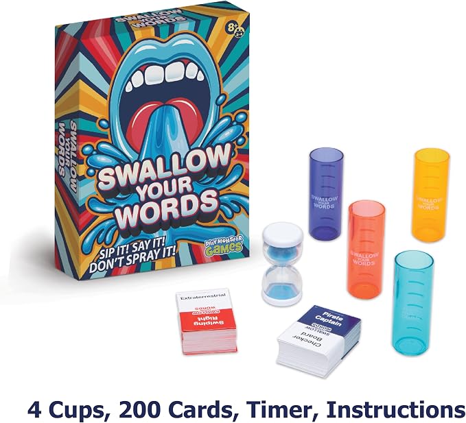 Swallow Your Words Card Games - Board Game for Family Game Night, Sip It, Say It, Don't Spray It, Multiplayer Game, Guess The Phrase Before The Timer Runs Out, Ages 8+