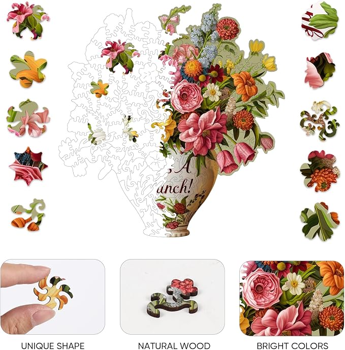 Wooden Puzzles for Adults, Classical Flower Vase 500 Pieces Jigsaw Puzzles, Unique Shaped Liberty Wooden Puzzles, Birthday Gifts for Mom Adults and Kids Family Game 15.8 * 16.5in