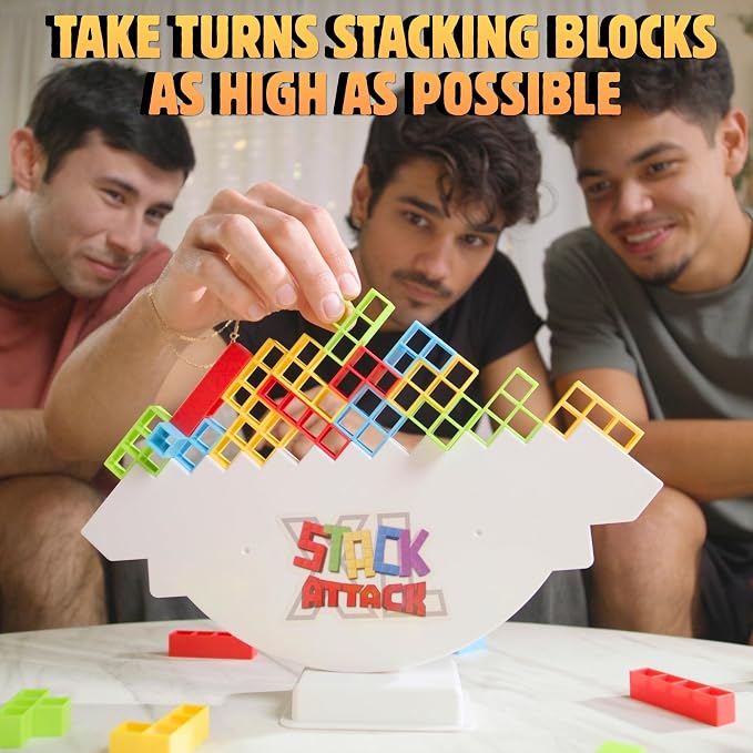 Stack Attack XL Tower Game, Giant Tabletop Games for Kids & Adults, Family Game Night Building Block and Stacking Gifts, Includes 100 Pcs & 36 Cards, Balance Novelty Toy Gift