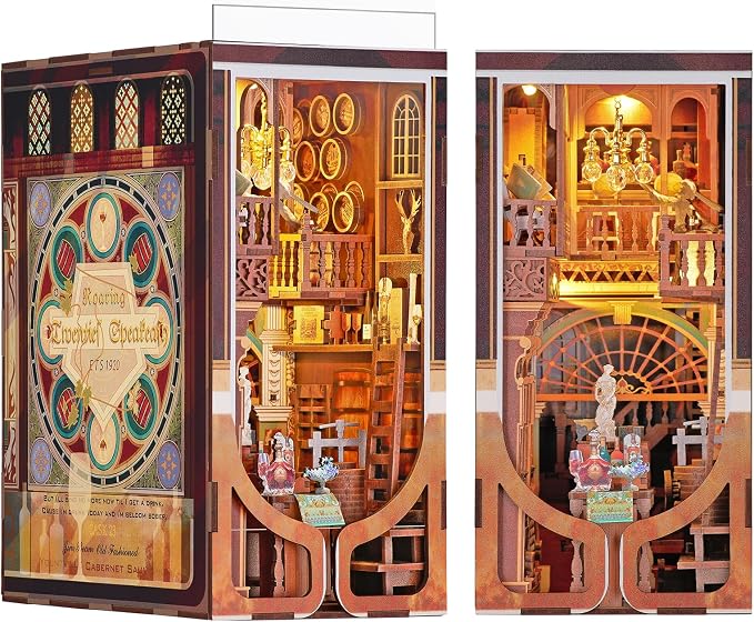 CCCDF DIY Book Nook Kit, DIY Miniature Dollhouse Booknook Kit, 3D Wooden Puzzle Bookend Bookshelf Insert with LED Light for Teens and Adults (Roaring Twenties Speakeasy)