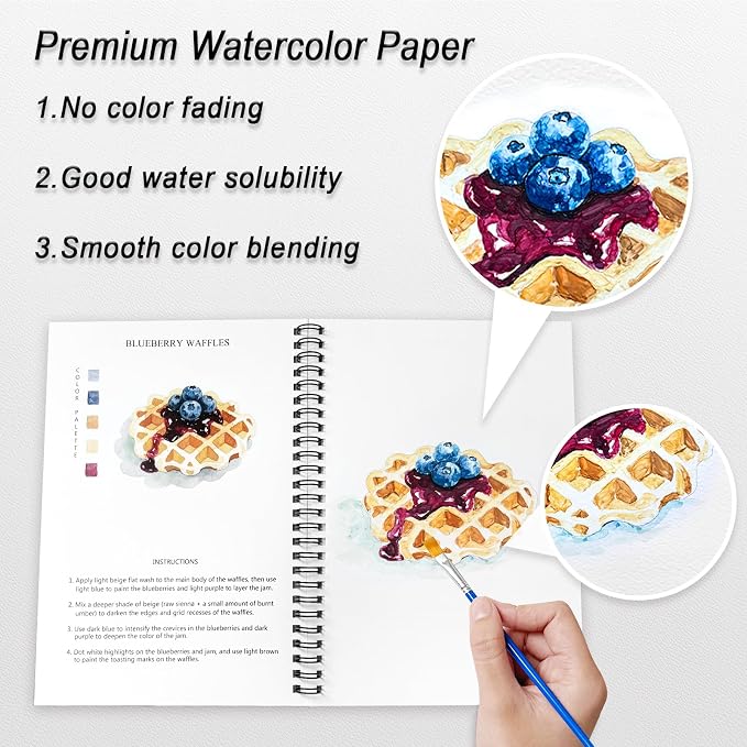 Watercolor Workbooks Baking, 15 Beautiful Paintings for Water Color Book Adult, Watercolor Coloring Book for Beginners, Watercolor Workbook for Adults Teens (Without Palette, Baking)
