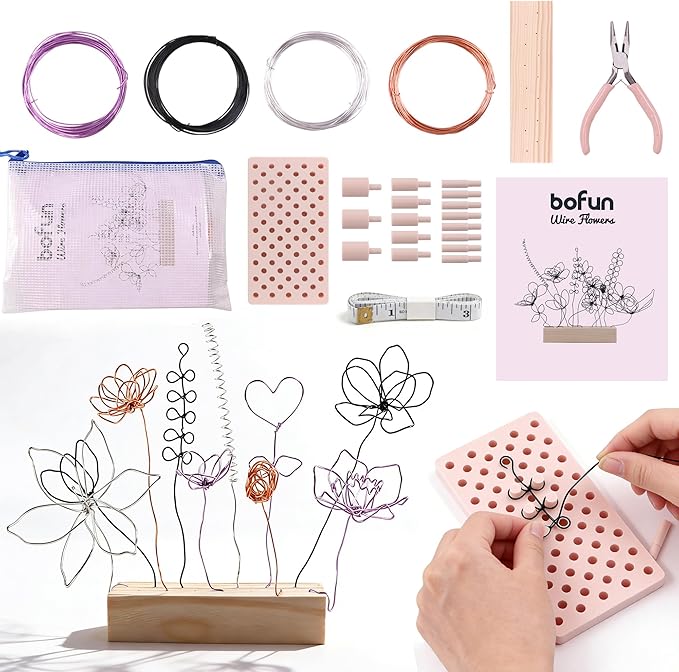 BoFUN Easy Wire Flower Crafts Kit for Teens& Adults, DIY Art Hobbies Metal Flower Making Set for Women, Creative Handmade Craft Supplies for Home Decor, Party, Mom Birthday Gift (Antique)