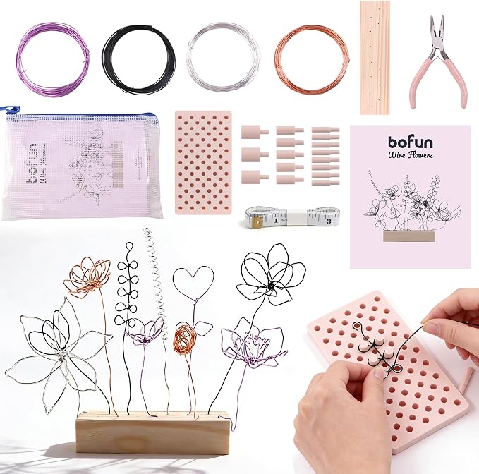 BoFUN Easy Wire Flower Crafts Kit for Teens& Adults Women, DIY Art Hobbies Craft Metal Flower Making Set, Creative Handmade Craft Supplies for Home Decor, Party, Gift Mom Birthday