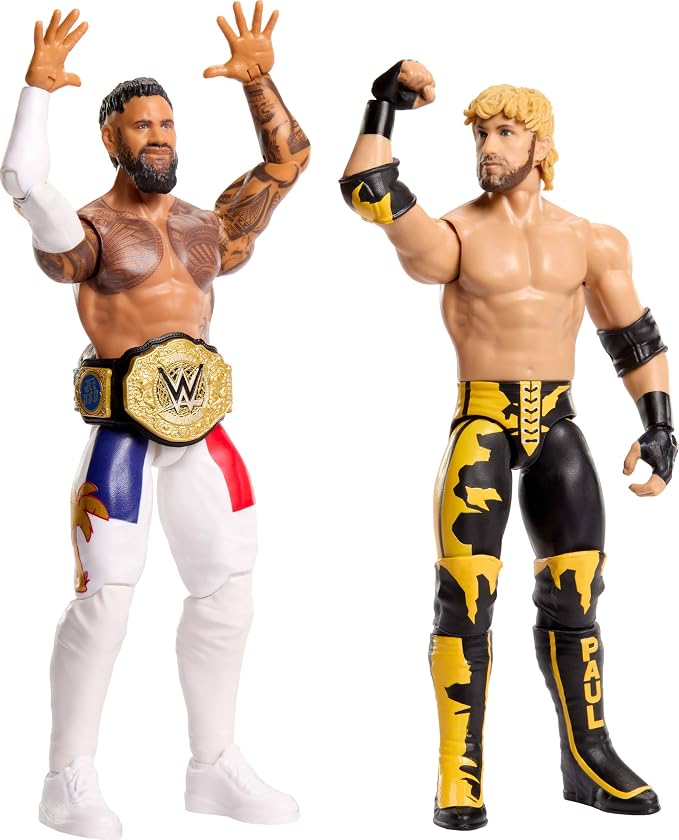 Mattel WWE Main Event Showdown Action Figures 2-Pack with Accessory, Series #27 Jey USO vs Logan Paul Collectible Set, 6-inch