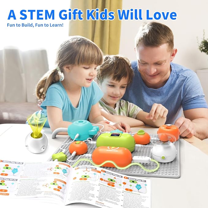 STEM Toys for Boys Age 6-8-10, 300+ Creations Electronics Kit, Circuit Building Set with LED Lights & Fan, Educational Science Gift for Kids 7-9 Year Old