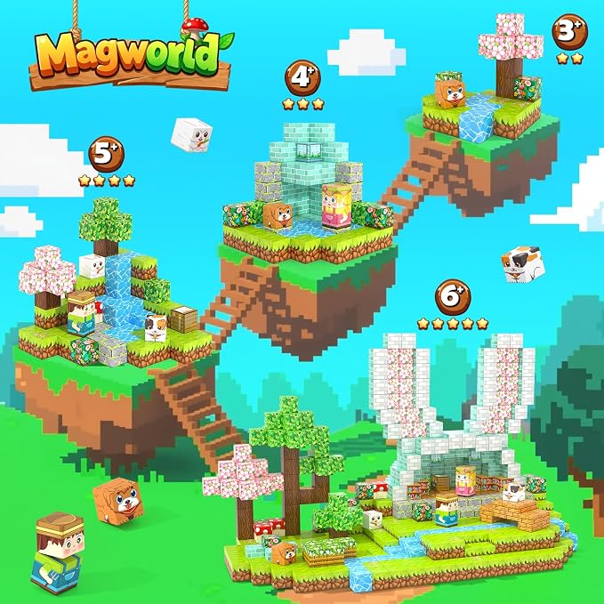 Gooidea 200 Magnetic Blocks Magnetic Building Blocks, Mine Magnet World Building Crafts, Sensory Toys Learning Game, for Kids Ages 3-5 5-7 8-12 Year Old - Garden Wonderland Playset