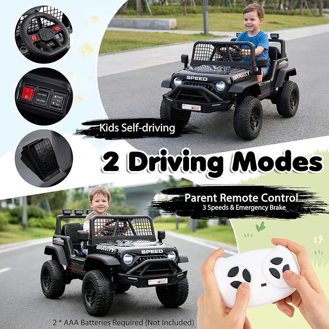 Costzon Ride on Truck, 24V Ride on Toys for Kids, Electric Vehicle with Parent Remote Control, Music, Horn, LED Headlights & Spring Suspension, Kids Car for Boys & Girls Aged 3+ (24V,Black)