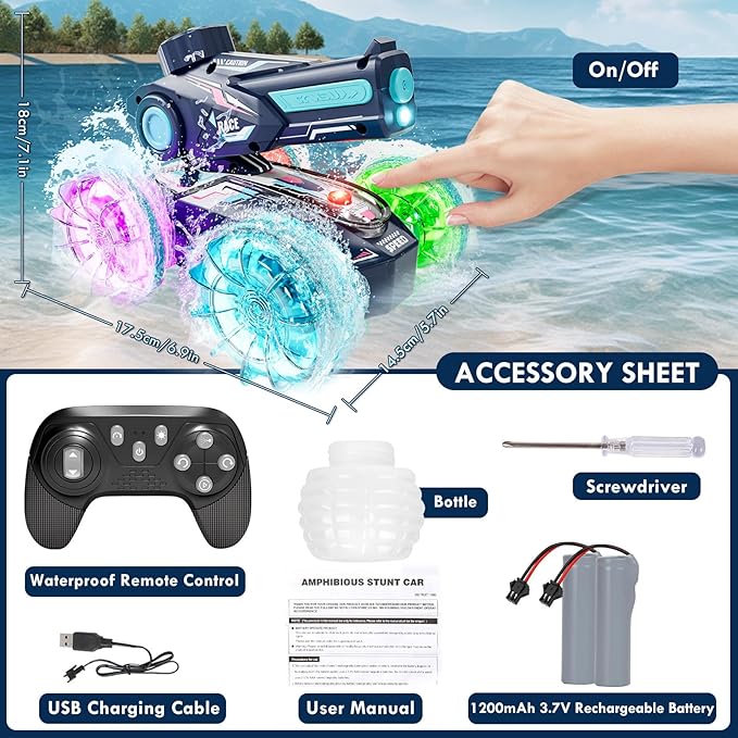 Lehoo Castle Amphibious Remote Control Car, 4WD RC Cars for Boys Age 8-12 with Water Gun, Remote Control Boat for Kids, 2.4 GHz Waterproof RC Trucks, Pool Toys for 6 7 8 9 Year Old Boys