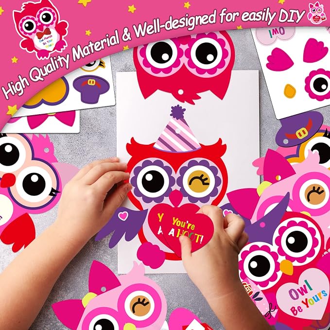 chiazllta 30 PCS Valentine's Day Craft Kits DIY Owl Craft for Valentine's Heart Craft Make Your Own Owl Bulk Set for Home Game Activities