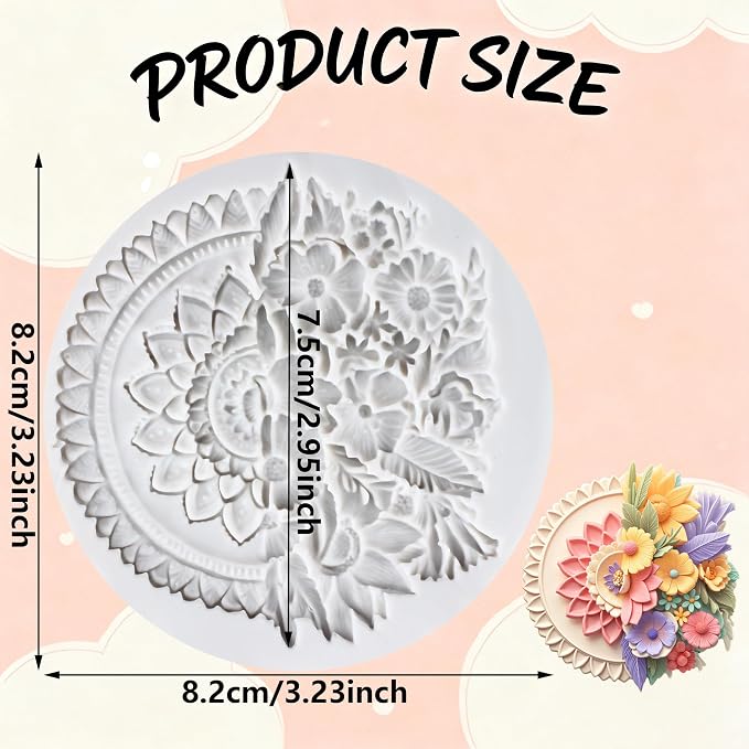Baroque Flower Frame Polymer Clay Molds Baroque Relief Frame Silicone Mold for Epoxy Resin Casting DIY Crafts Air Dry Polymer Crafts Supplies Clay Tools