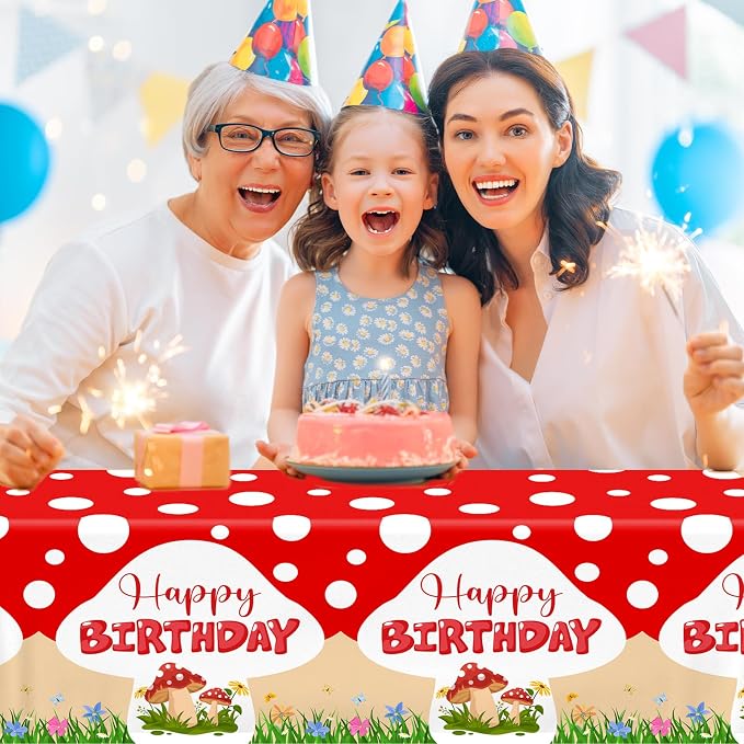 Mushroom Birthday Party Decorations, 3PCS Mushroom Tablecloth Plastic Table Cloth for Mushroom Party Decorations
