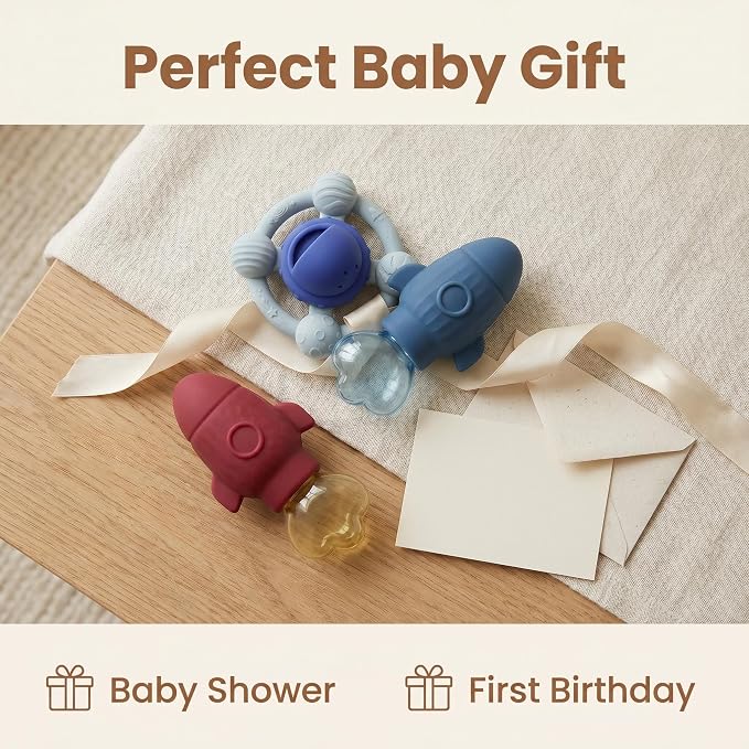 Bath Toys, 3 Pack Rocket & UFO Silicone Toy Set | Rocket squirt toy and spinning UFO bath toy. Soft silicone design for sensory water play, BPA-Free