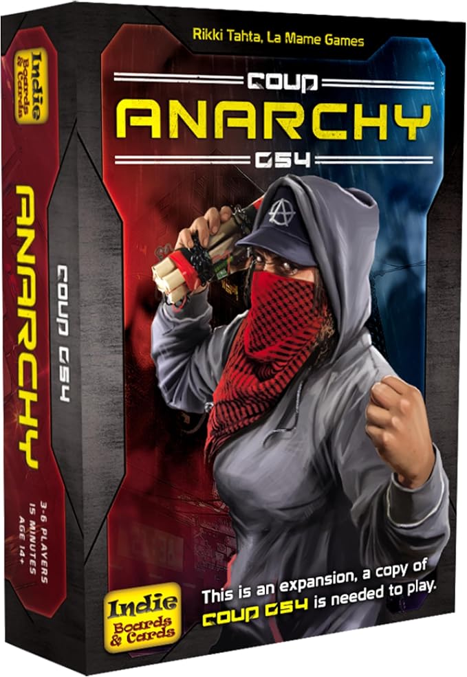 Coup: Rebellion G54 - Anarchy by Indie Boards & Cards | 3-6 Players | Ages 14+ | Card Game Expansion | Add New Roles & Actions | Fast-Paced Strategy & Bluffing Game