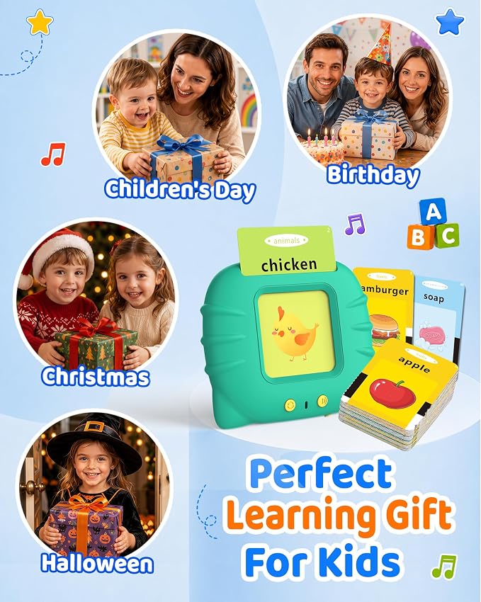 Aullsaty Talking Flash Cards for Toddlers 1-5 Years Old, Upgraded 536 Sight Words with 6 Songs Montessori Autism Sensory Toys, Educational Learning Speech Therapy Birthday Gifts for Boys Girls (Green)