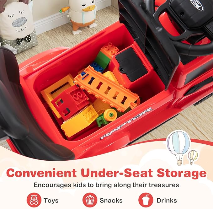 Costzon Ride On Push Car for Toddlers, 3-in-1 Ford Licensed Sliding Car w/Handle, Guardrail, Horn, Engine Sound, LED Lights, Under Seat Storage, Foot-to-Floor Kids Ride On Toys for Boys Girls (Red)