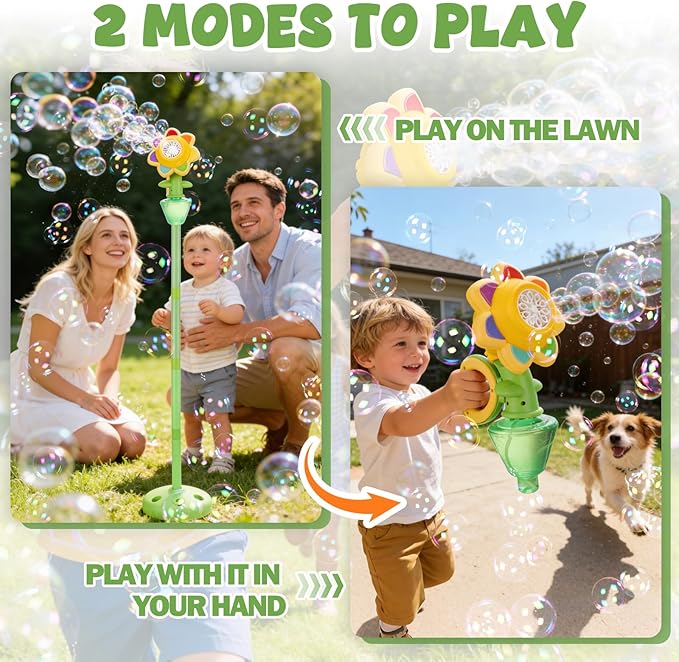 Automatic Flower Bubble Machine for Kid,Rechargeable Sun Flower Bubble Maker with Lights for Parties, 28in to 41in Adjustment Height Bubble Machine for Toddlers,Idea for Outdoor Wedding Birthday Gift