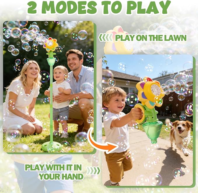 2 pcs Automatic Flower Bubble Machine for Kid,Rechargeable Sun Flower Bubble Maker with Lights for Parties, 28in to 41in Adjustment Height Bubble Machine for Toddlers,Idea for Outdoor Kid Gift