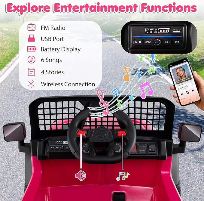 Costzon Ride on Truck, 24V Ride on Toys for Kids, Electric Vehicle with Parent Remote Control, Music, Horn, LED Headlights & Spring Suspension, Kids Car for Boys & Girls Aged 3+ (24V,Pink)