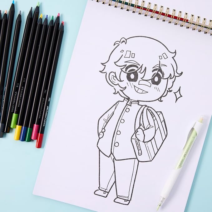 Faber-Castell Anime Drawing Kit: Japanese Adventures Edition | Step-by-Step Instruction Book with 20 Practice Pages, Color Pencil Set & Drawing Supplies for Kids, Summer Craft Supplies (1 Book)