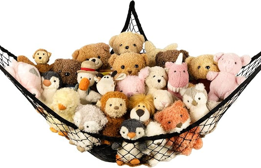 Stuffed Animal Storage Hammock Net Corner - Large Toy Hammock Net for Stuffed Animals Room Decor - Cute Stuff Animal Organizer Holder for Plush Plushie - Kids Baby Nursery Wall Bedroom Home Decor